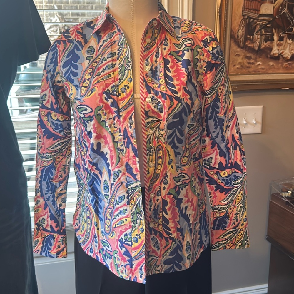 Talbots Sz SP 100% Cotton Button Down Shirt Floral NWT